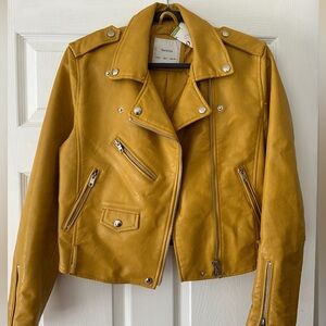 Bershka Vegan Leather Biker Jacket, Like New, Yellow, Size L